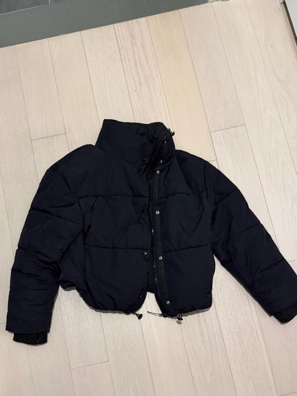 Zara Black Puffer Jacket with hoodie